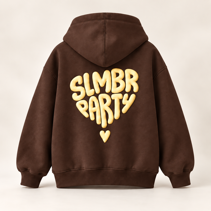 Chocolate Brown Pillow Heart Hoodie — back view